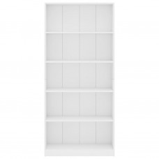 5-līmeņu grāmatu plaukts, balts, 80x24x175 cm, skaidu plāksne