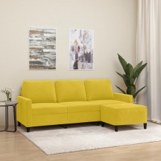 Trīsvietīgs dīvāns ar kājsoliņu, 180 cm, dzeltens samts