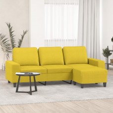 Trīsvietīgs dīvāns ar kājsoliņu, 180 cm, gaiši dzeltens audums