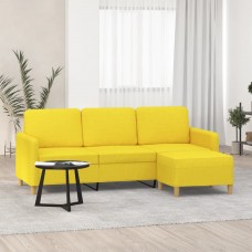 Trīsvietīgs dīvāns ar kājsoliņu, 180 cm, gaiši dzeltens audums