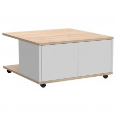 Fmd kafijas galdiņš, 70x70x36 cm, spīdīgi baltā un ozolkoka krāsā