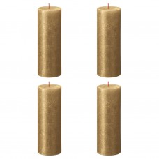 Bolsius cilindriskas sveces shimmer, 4 gab., 190x68 mm, zelta krāsā