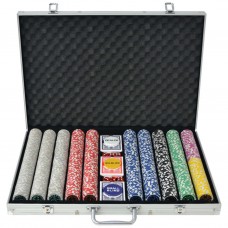Pokera komplekts ar 1000 alumīnija lāzeruzlīmju žetoniem