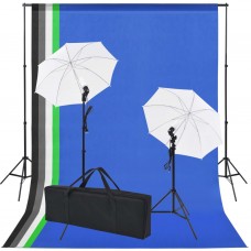 Fotostudijas komplekts: 5 krāsaini foni un 2 foto lietussargi