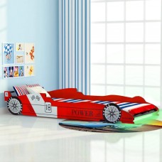 Bērnu gulta ar led, sacīkšu mašīnas dizains, 90x200 cm, sarkana