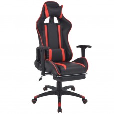 Atgāžams biroja krēsls ar kāju balstu, melns ar sarkanu