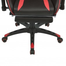 Atgāžams biroja krēsls ar kāju balstu, melns ar sarkanu