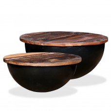 Kafijas galdiņi, 2 gab., pārstrādāts koks, melnas bļodas forma
