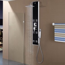 Dušas sistēma ar paneli, 18x42,1x120 cm, stikls, melna