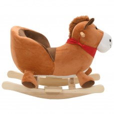 Bērnu šūpuļkrēsls ar atzveltni, 60x32x50 cm, zirgs, brūns plīšs