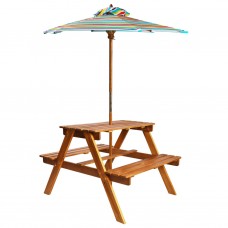 Bērnu piknika galds ar saulessargu, 79x90x60 cm, akācijas koks