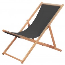 Salokāms pludmales krēsls, pelēks audums, koka rāmis
