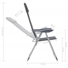 Kempinga krēsli, 2 gab., pelēki, 58x69x111 cm, alumīnijs