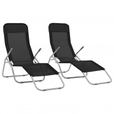 Saliekami sauļošanās krēsli, 2 gab., melns tekstilēns