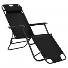 Sauļošanās krēsli, 2 gab., ar kāju balstu, tērauds, melni