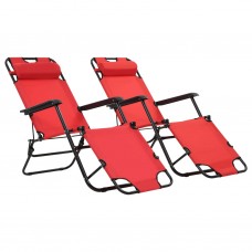 Sauļošanās krēsli, 2 gab., ar kāju balstu, tērauds, sarkani