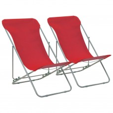 Saliekami pludmales krēsli, 2 gab., tērauds, audums, sarkani