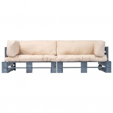 2-daļīgs palešu dīvānu komplekts ar smilškrāsas matračiem
