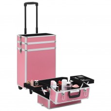 Kosmētikas koferis uz riteņiem, alumīnijs, rozā