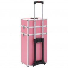 Kosmētikas koferis ar riteņiem, alumīnijs, rozā