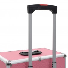 Kosmētikas koferis ar riteņiem, alumīnijs, rozā