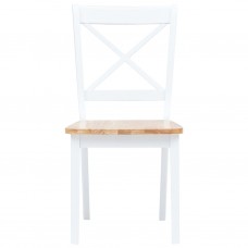 Virtuves krēsli, 2 gab., balti ar dabīgu, gumijas masīvkoks