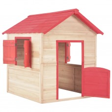 Bērnu rotaļu māja, sarkanas detaļas, egles koks