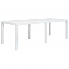 Dārza galds, balts, 220x90x72cm, plastmasa, rotangpalmas raksts