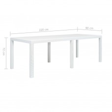 Dārza galds, balts, 220x90x72cm, plastmasa, rotangpalmas raksts