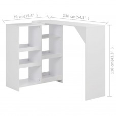 Bāra galds ar pārvietojamu plauktu, 138x39x110 cm, balts