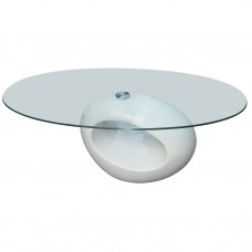 Kafijas galdiņš ar ovālas formas stikla virsmu, spīdīgs, balts