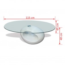 Kafijas galdiņš ar ovālas formas stikla virsmu, spīdīgs, balts