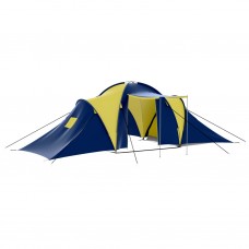 Deviņvietīga telts, zila un dzeltena