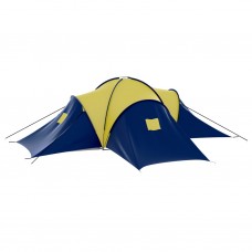 Deviņvietīga telts, zila un dzeltena