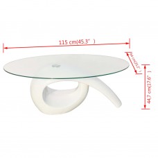 Kafijas galdiņš ar ovālas formas stikla virsmu, spīdīgi balts