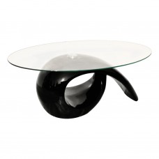 Kafijas galdiņš ar ovālas formas stikla virsmu, spīdīgi melns