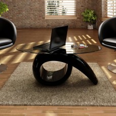 Kafijas galdiņš ar ovālas formas stikla virsmu, spīdīgi melns
