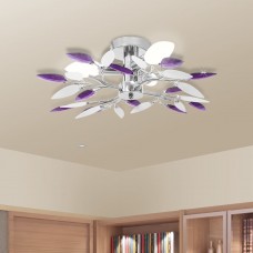 Griestu lampa ar baltām un violetām akrila kristāla lapām e14