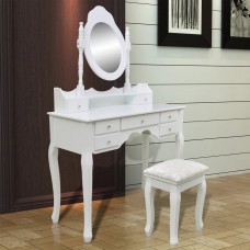 Spoguļgaldiņš ar soliņu, 7 atvilktnes, balts
