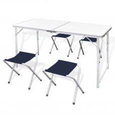 Saliekams kempinga galds ar 4 krēsliem, regulējams augstums 120x60 cm
