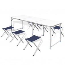 Saliekams kempinga galds un 6 taburetes, regulējams augstums, 180x60cm