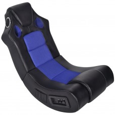 Muzikāls šūpuļkrēsls, melns ar zilu, mākslīgā āda
