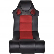 Muzikāls šūpuļkrēsls, melns ar sarkanu, mākslīgā āda