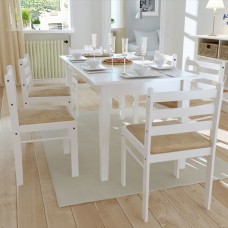 Virtuves krēsli, 6 gab., balts masīvkoks un samts
