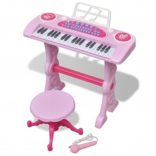 Bērnu rotaļu klavietes ar krēslu un mikrofonu, 37 taustiņi, rozā