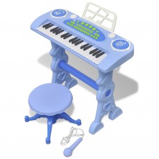 Bērnu rotaļu sintezators ar solu un mikrofonu, 37 taustiņi, zils
