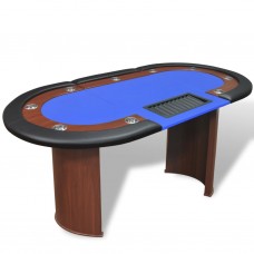Pokera galds 10 personām ar vietu dīlerim, žetonu paplāte, zils