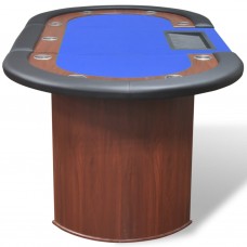 Pokera galds 10 personām ar vietu dīlerim, žetonu paplāte, zils