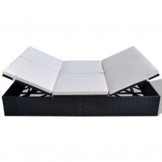Divvietīgs sauļošanās zvilnis ar matraci, melna pe rotangpalma