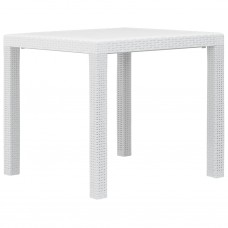 Dārza galds, balts, 79x79x72 cm, plastmasa, rotangpalmas raksts